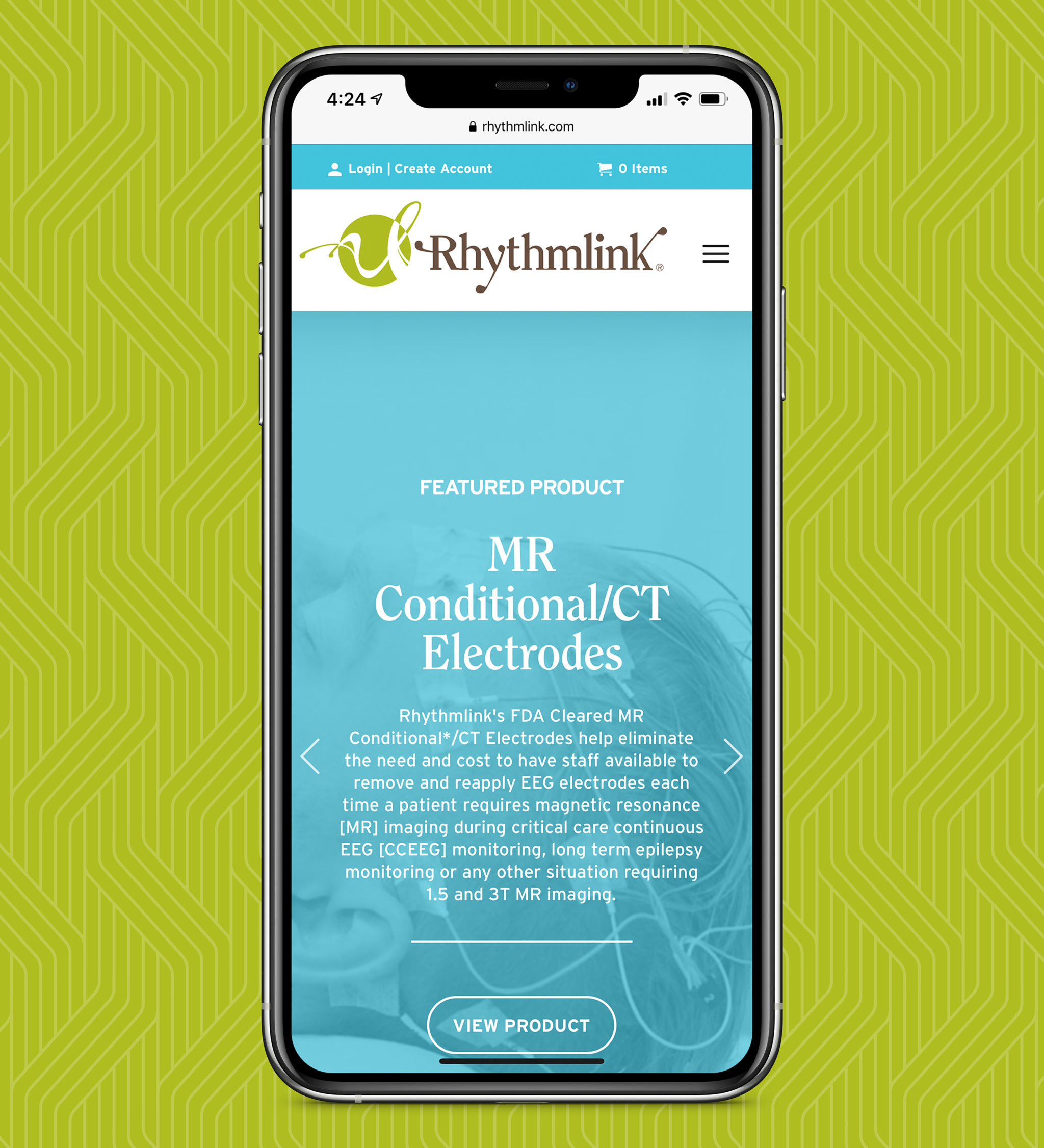 Mockup of Rhythmlink website on mobile