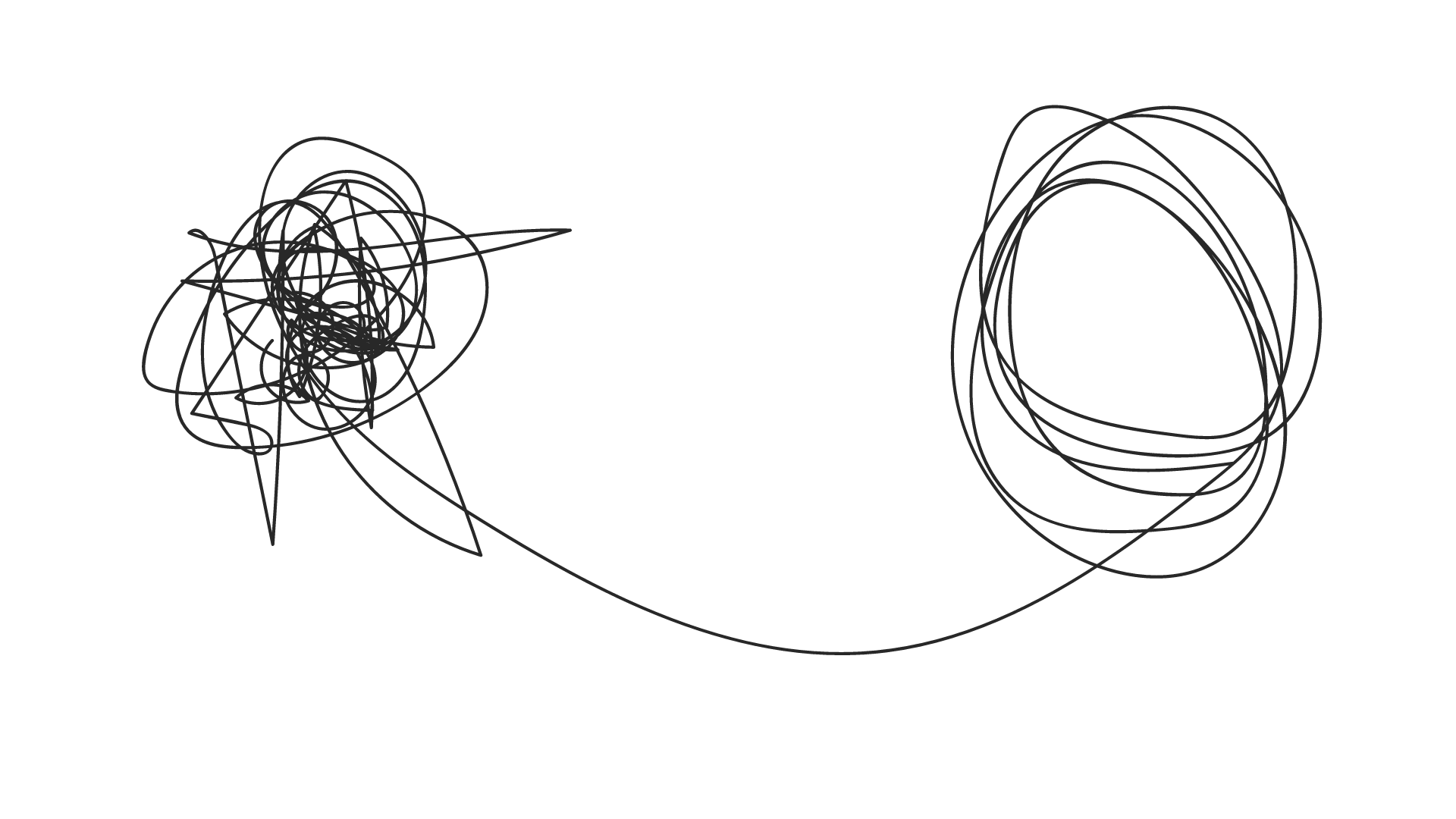 Illustration of two heads: one with string in knots and the other with string in an organized circle